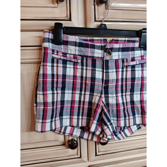 Banana Republic Shorts Womens 2 Pink Blue Plaid Pockets - Picture 2 of 5